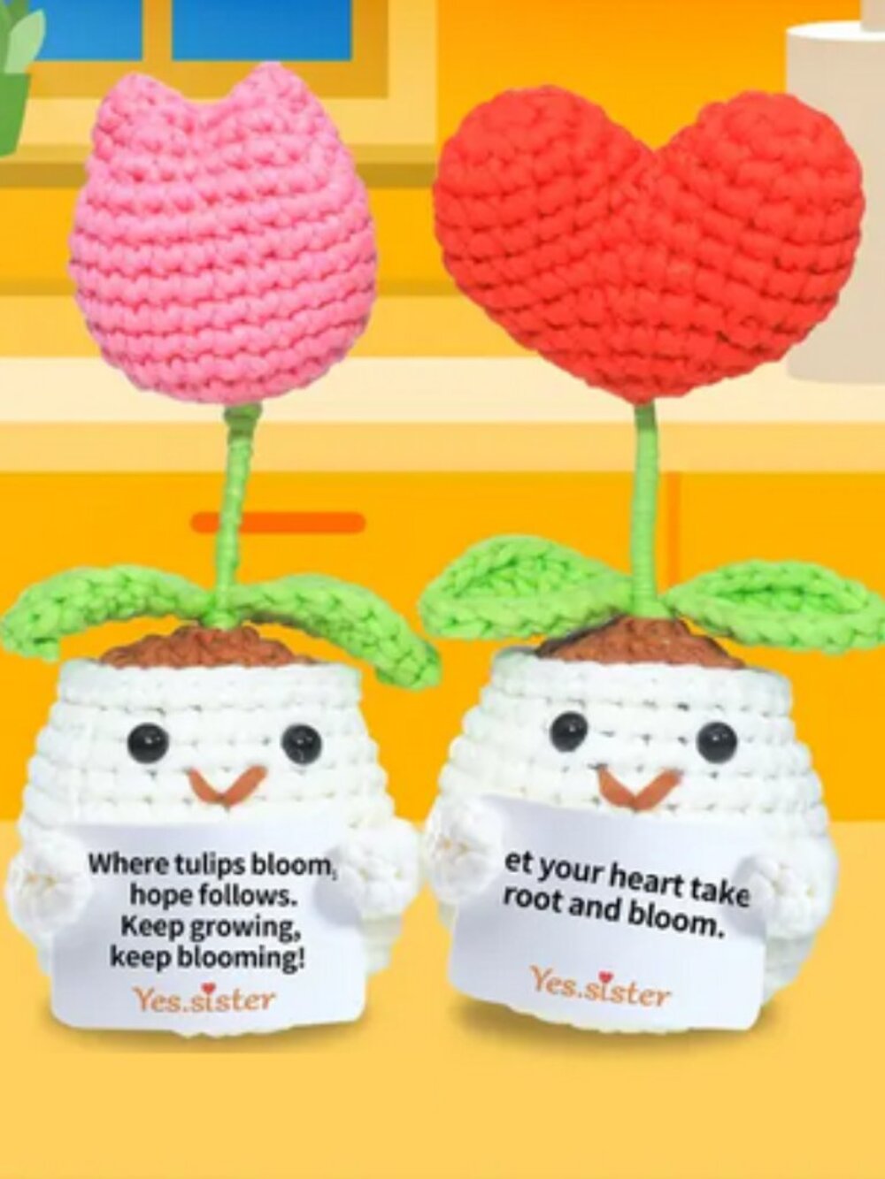 Emotional Support Amigurumi Tulip Heart Flowers Crochet Kit DIY 5-in Mini Craft